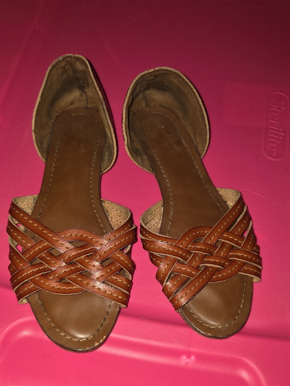 Women’s Brown Leather Braided Slide Sandals
